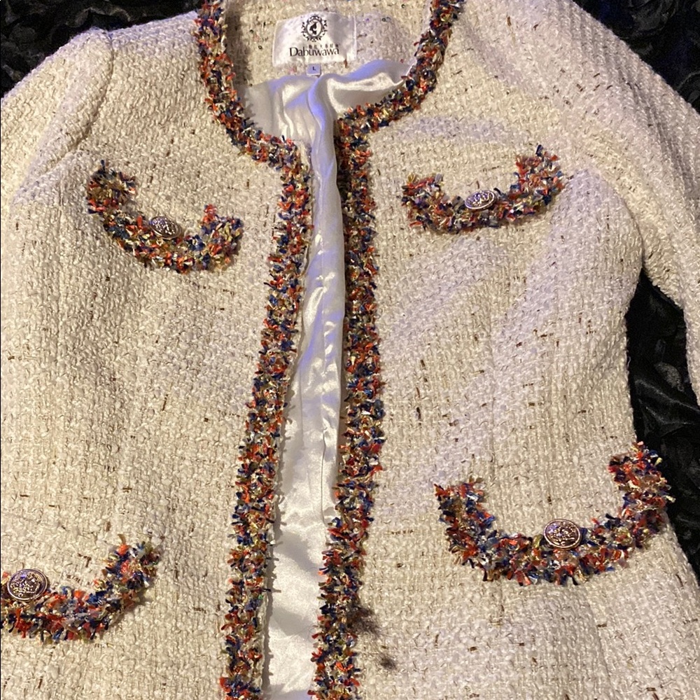 Cream and Red Blazer with Bouclé Texture